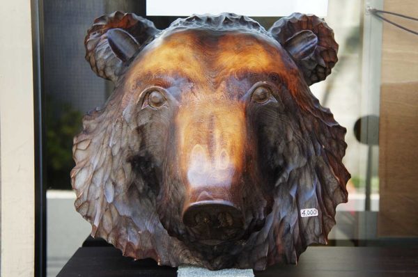 木彫り／壁掛け】熊の顔・面（作家もの） - 彫刻