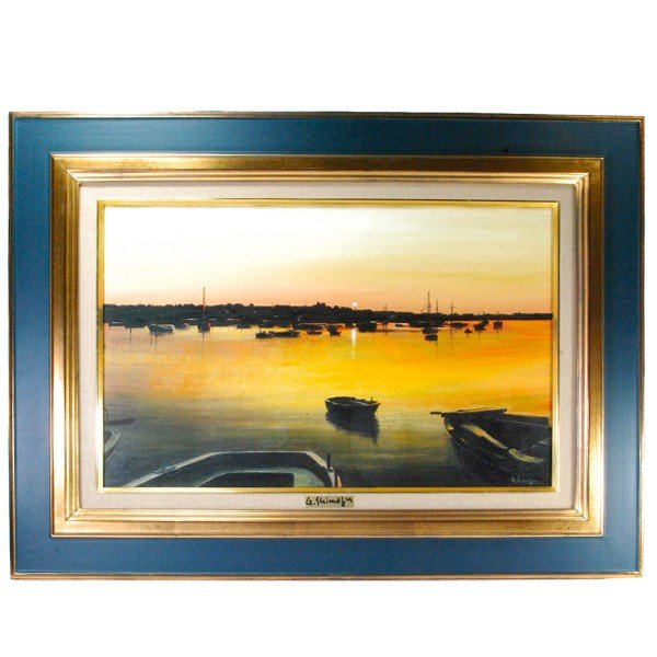 島津豪亮の油彩画「朝焼けの海」をヤフーショッピングで販売しており 