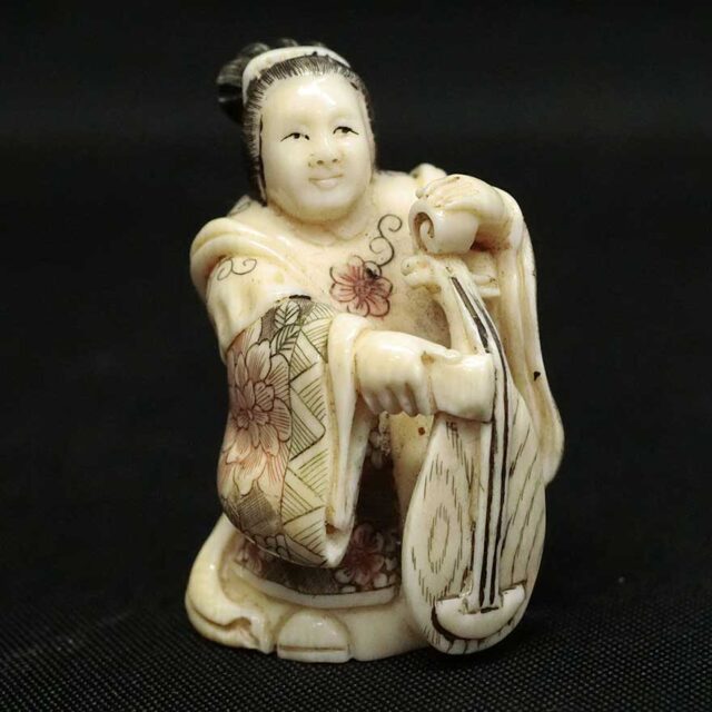 古美術 置物 象牙 寿山銘 七福神 弁財天 置物 3-7-4-3 | 骨董品の買取なら杉並区の